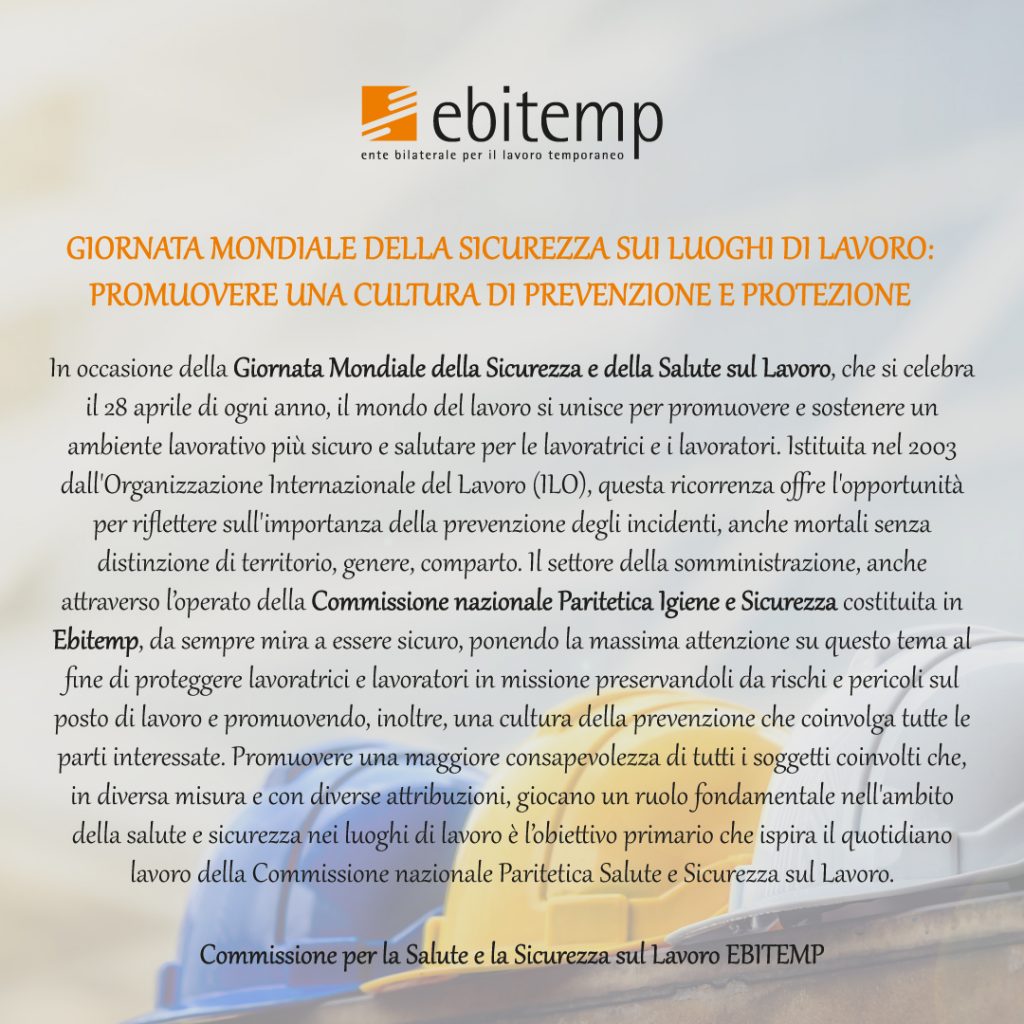 Giornata Mondiale della Sicurezza sui Luoghi di Lavoro