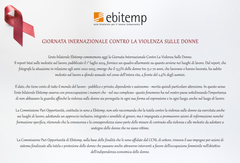 Comunicato Ebitemp per la Giornata Internazionale contro la violenza sulle Donne